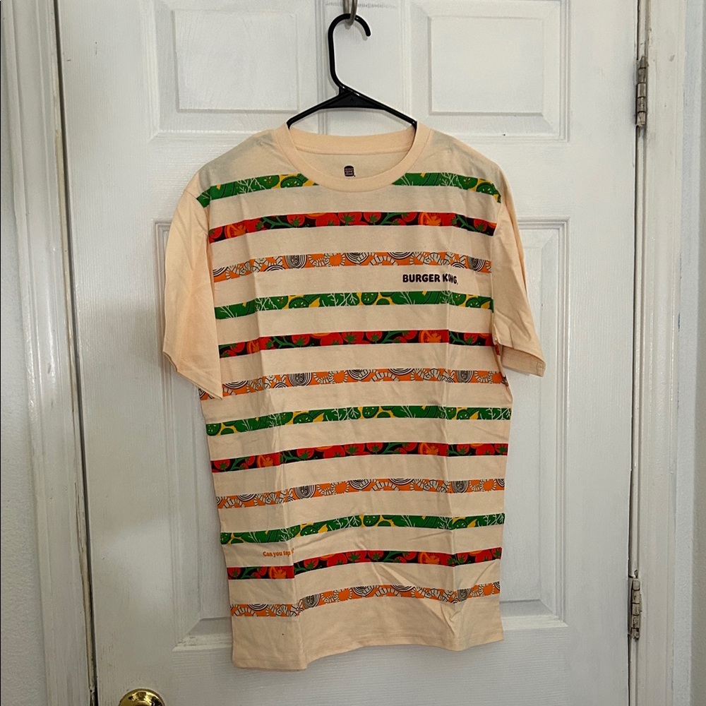 Burger King Striped Short Sleeve Tee - Cream and Green